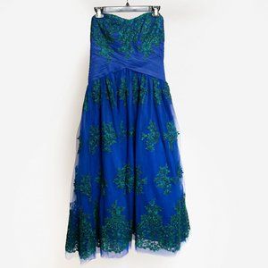 ML Monique Lluillier Blue Embroidered dress size 8